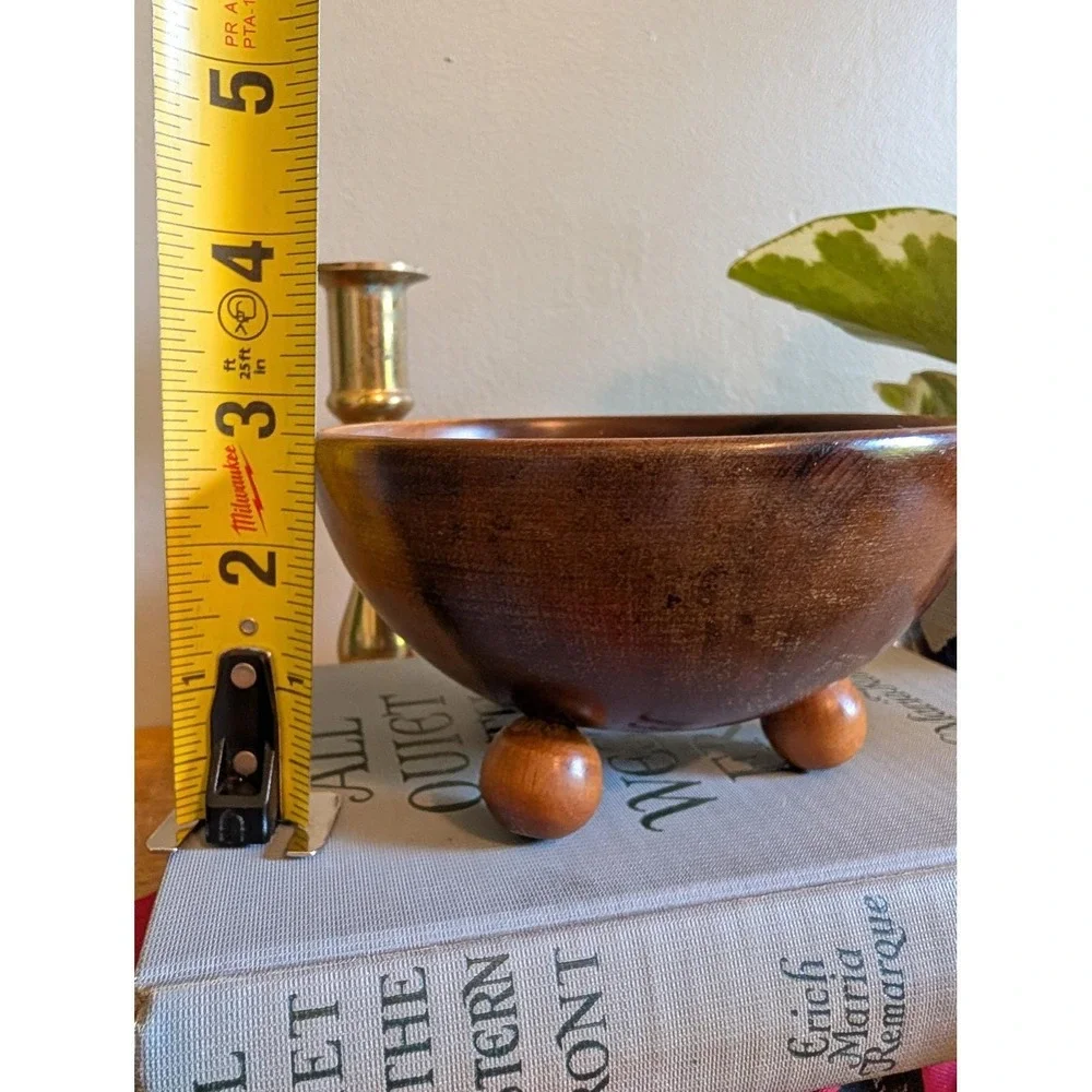 Vintage MCM Myrtlewood‎ Footed Bowl Hand Turned Ball Feet Oregon Ralph A Bailey